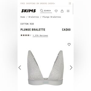 Size S Skims Cotton Rib Plunge Bralette Gray